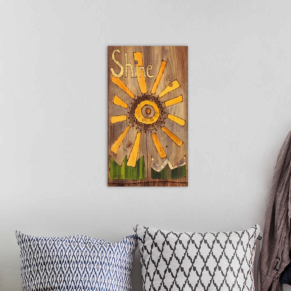 A bohemian room featuring Sun with the word shine