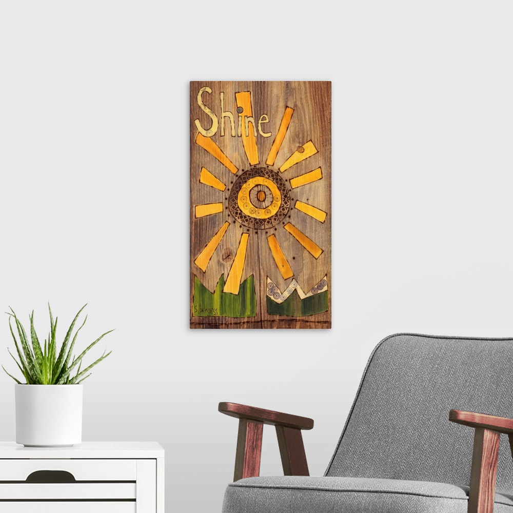 A modern room featuring Sun with the word shine
