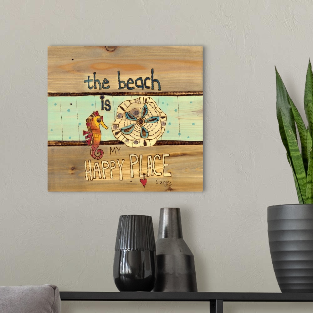 A modern room featuring Seahorse and sand dollar with saying