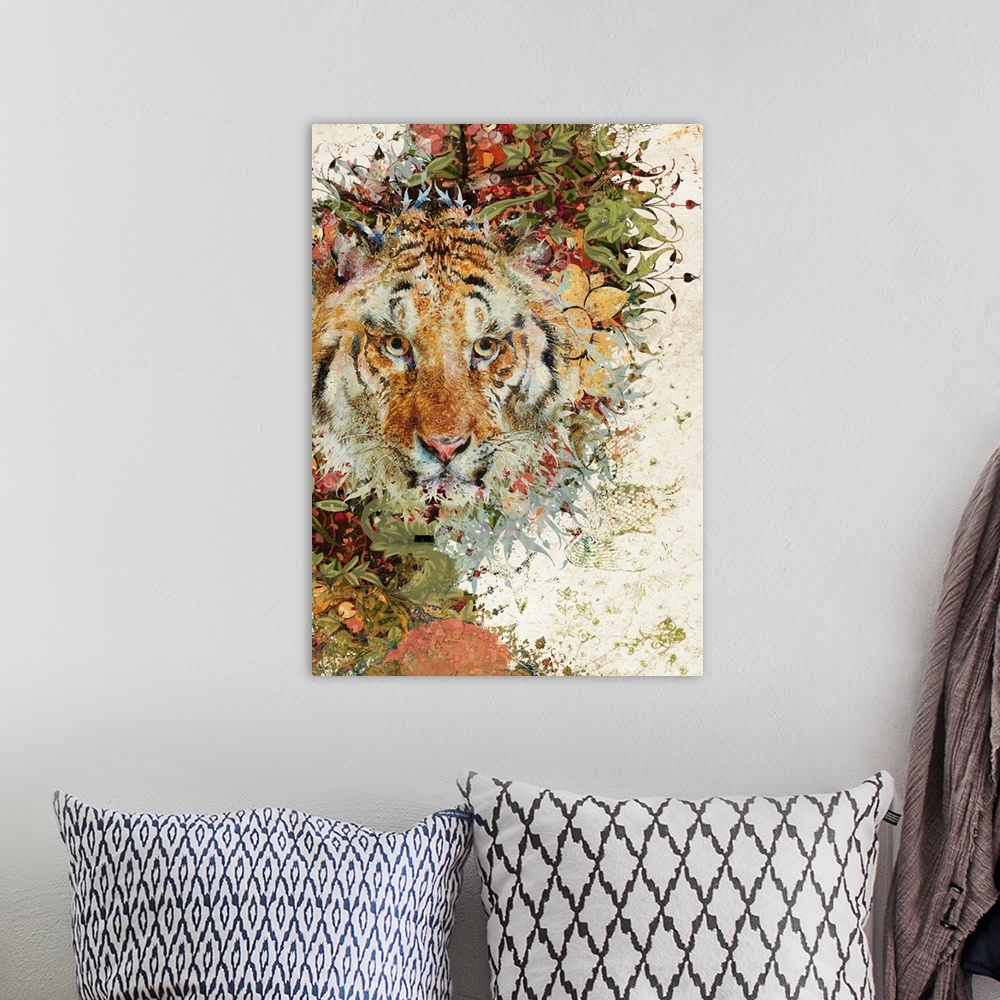 A bohemian room featuring Tiger with ornate and abstract background