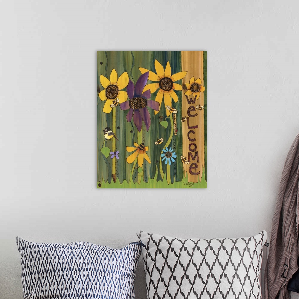 A bohemian room featuring Flower garden with the word welcome