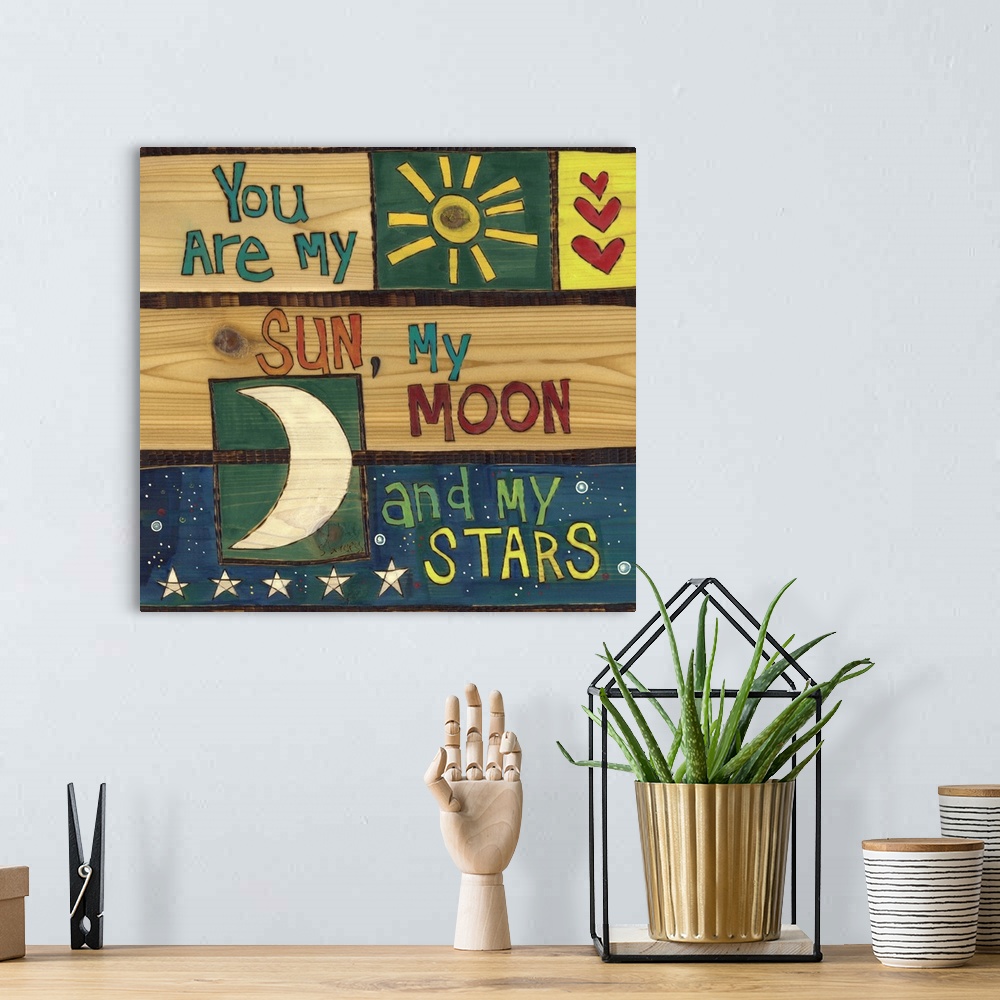A bohemian room featuring Sun, moon, stars  and hearts