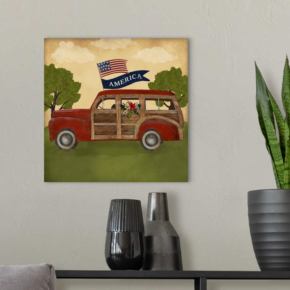 A modern room featuring Americana Woody Car