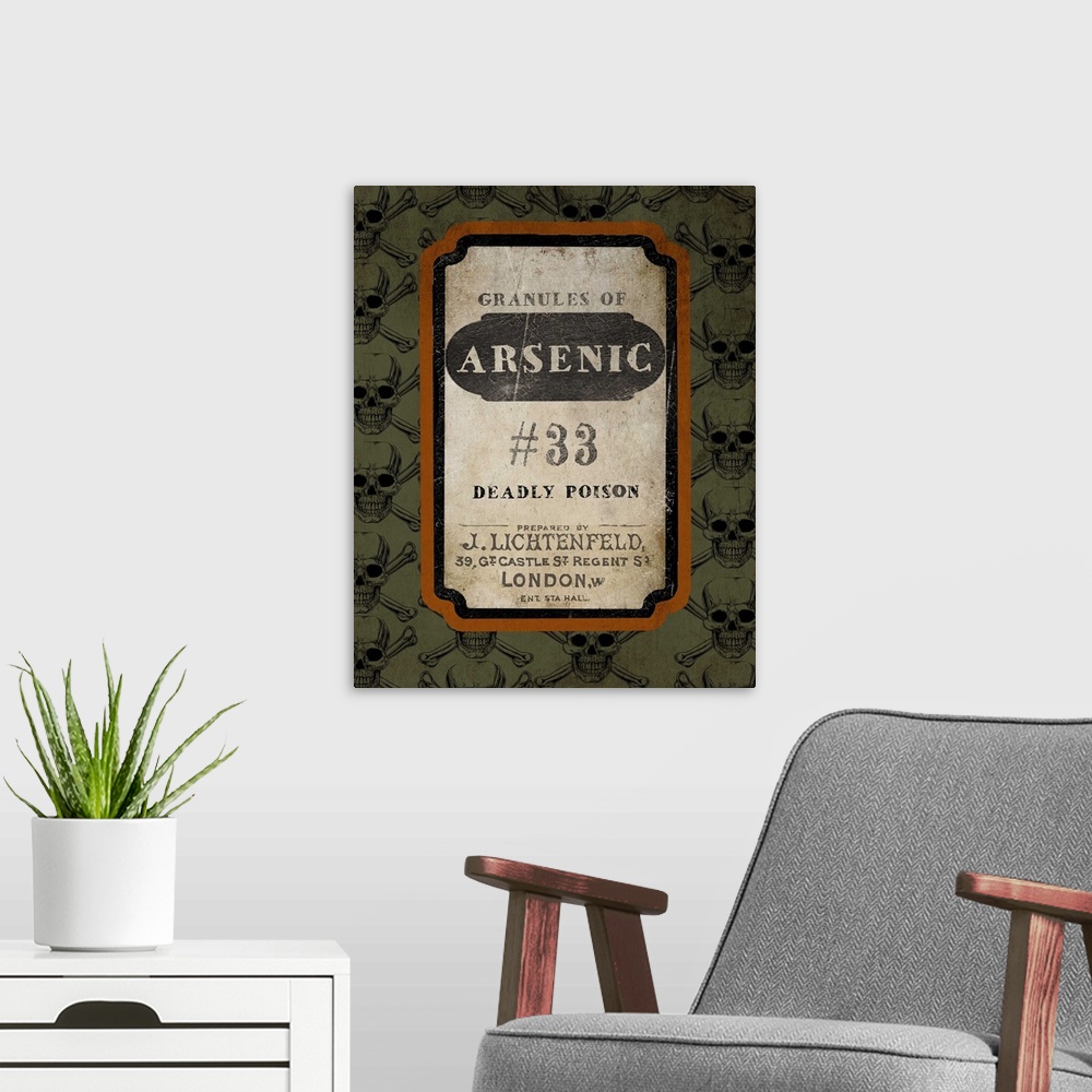 A modern room featuring Halloween-themed label for the ingredient Arsenic.