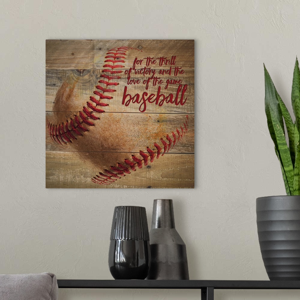 A modern room featuring Faded baseball image on a wooden background.