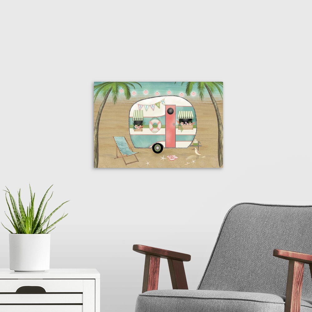 A modern room featuring Vintage Camper On The Beach