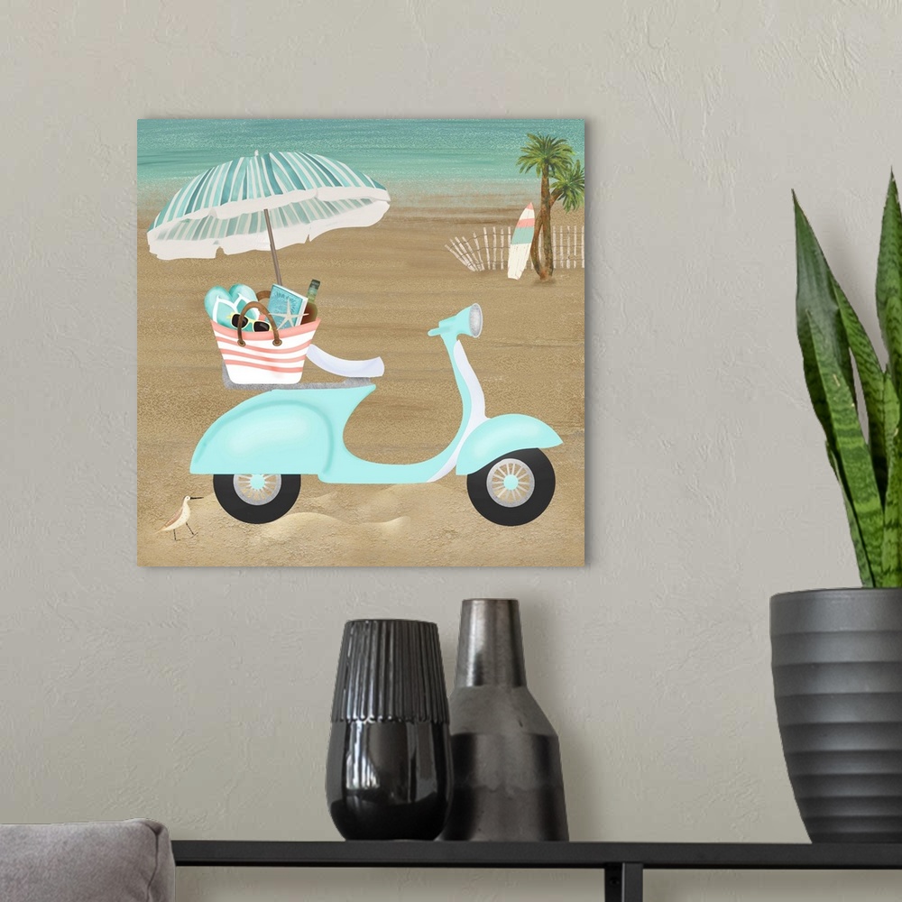 A modern room featuring Beach Scooter In Teal