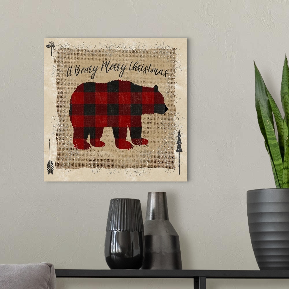 A modern room featuring Beary Merry Checks