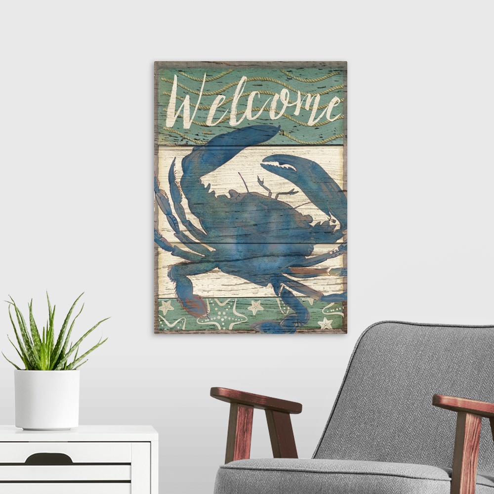 A modern room featuring Blue Crab Welcome