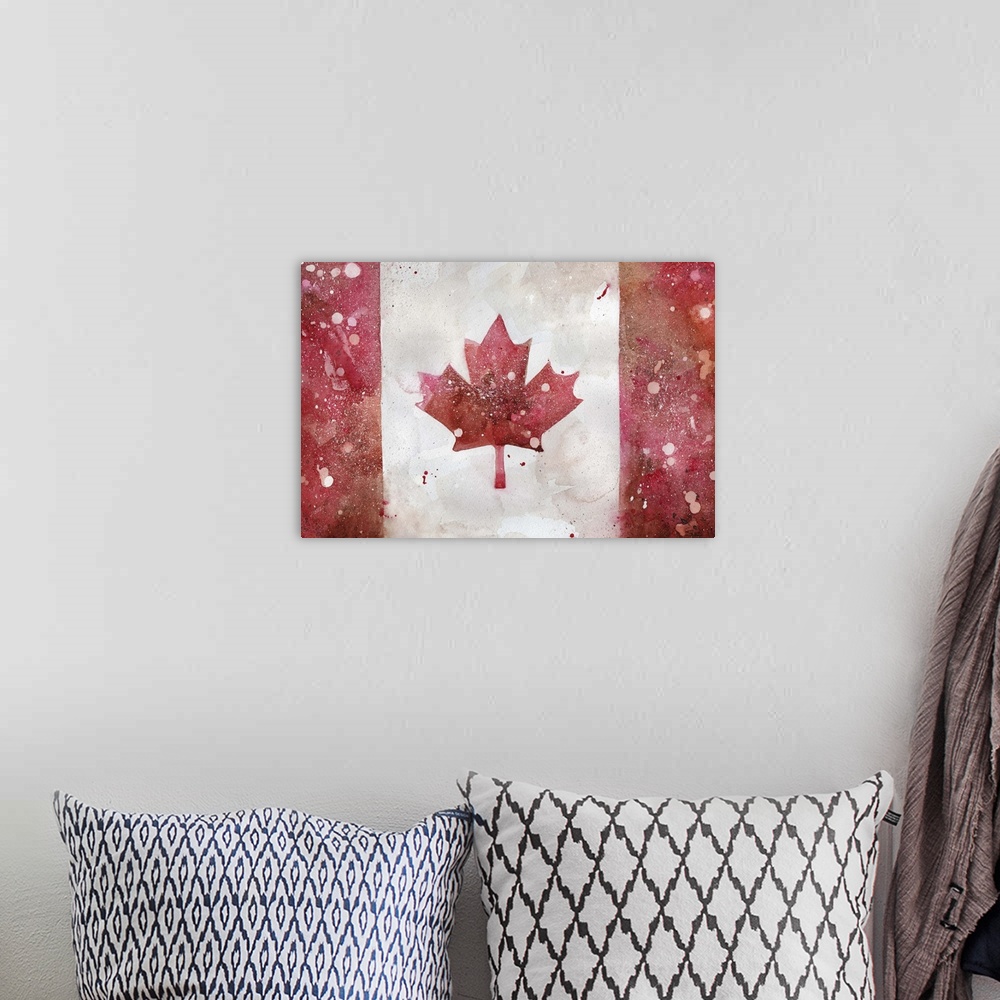 A bohemian room featuring Painting of the Canadian flag.