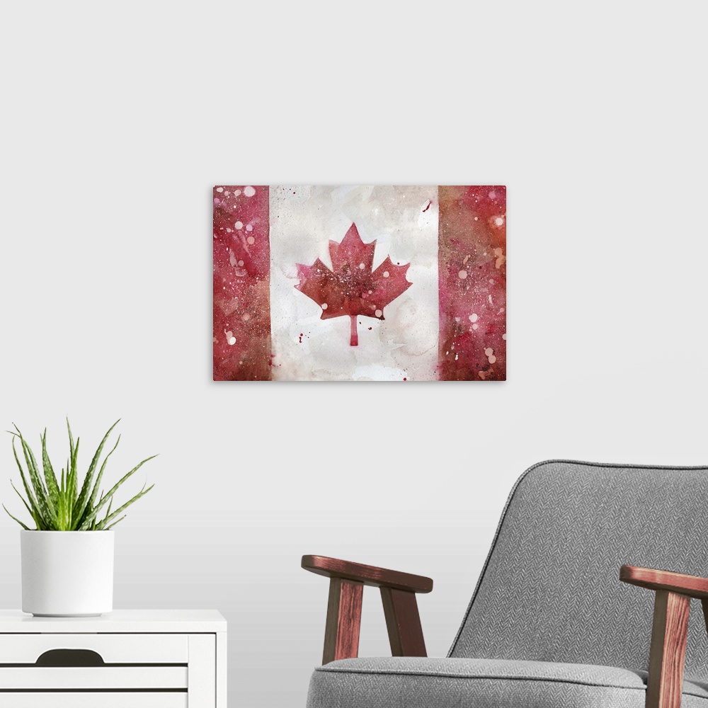 A modern room featuring Painting of the Canadian flag.