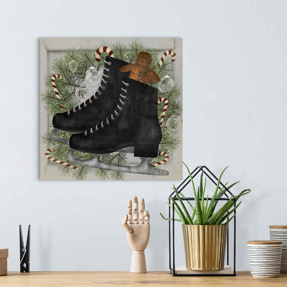 A bohemian room featuring Christmas Candy Ice Skates