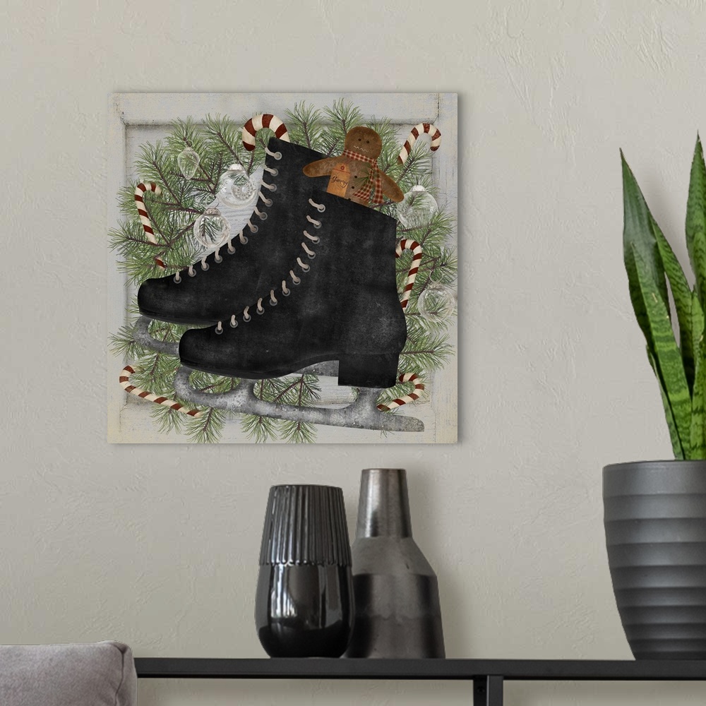 A modern room featuring Christmas Candy Ice Skates