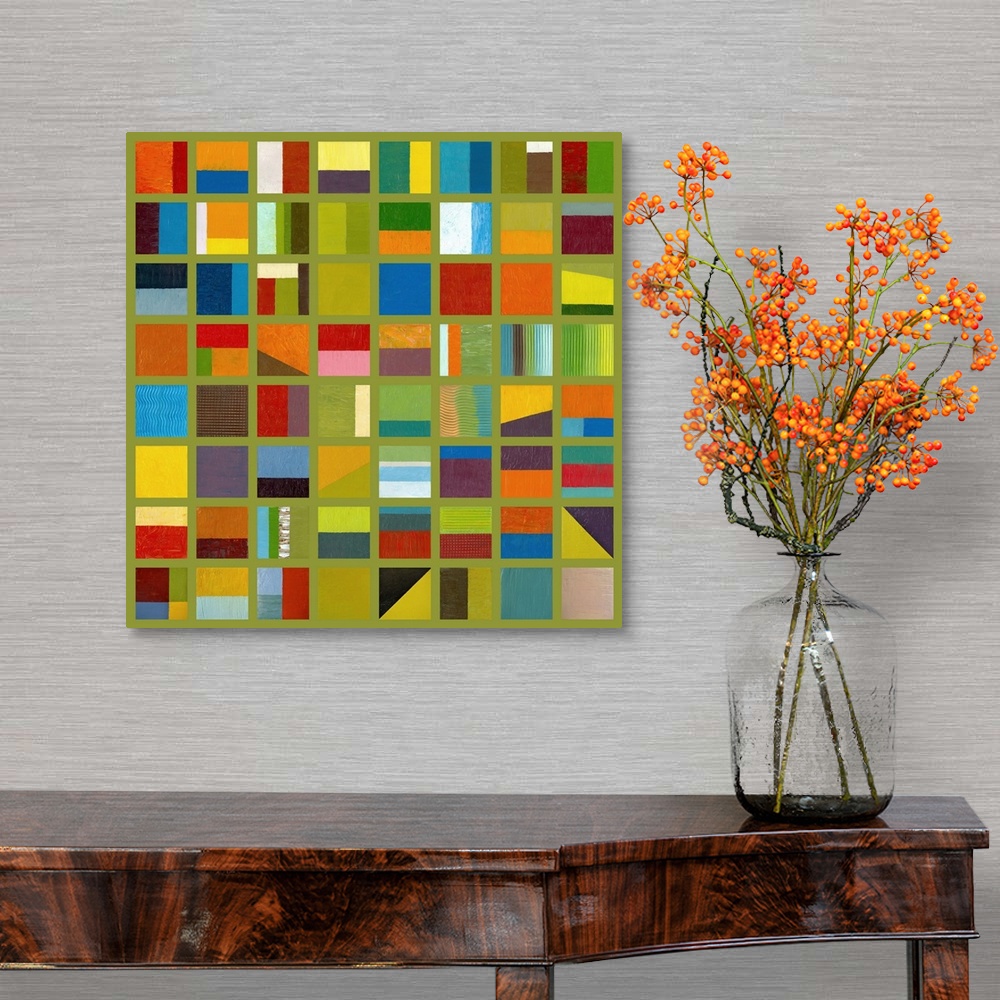A traditional room featuring Contemporary colorful abstract artwork.
