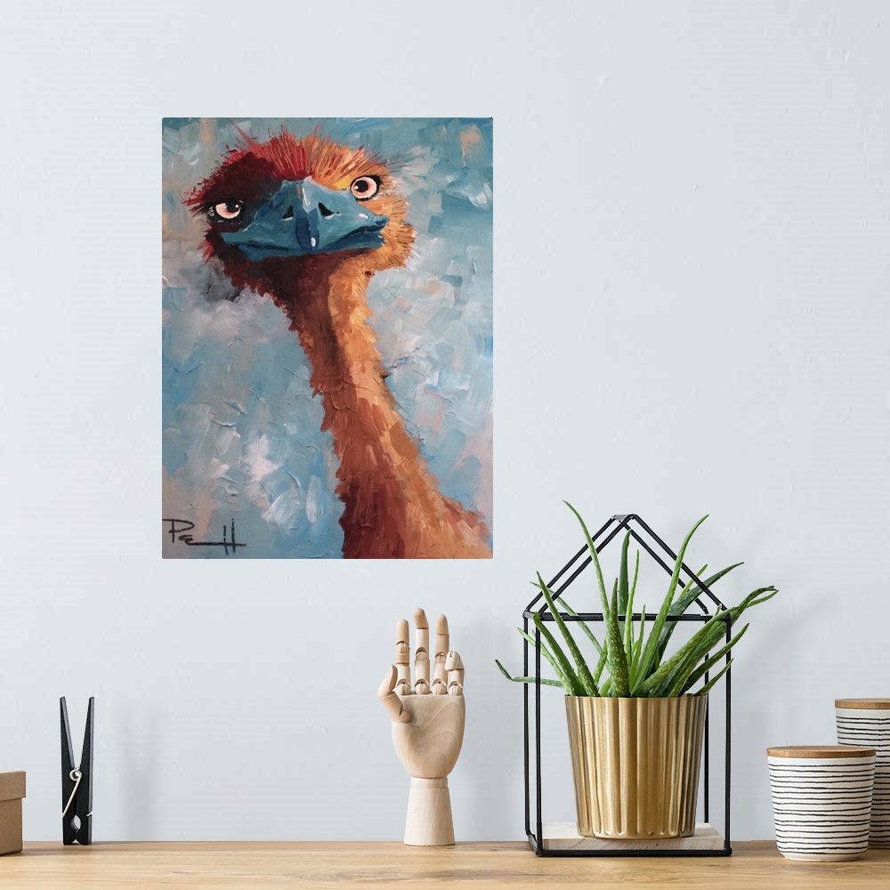 A bohemian room featuring Humorous painting of an emu.