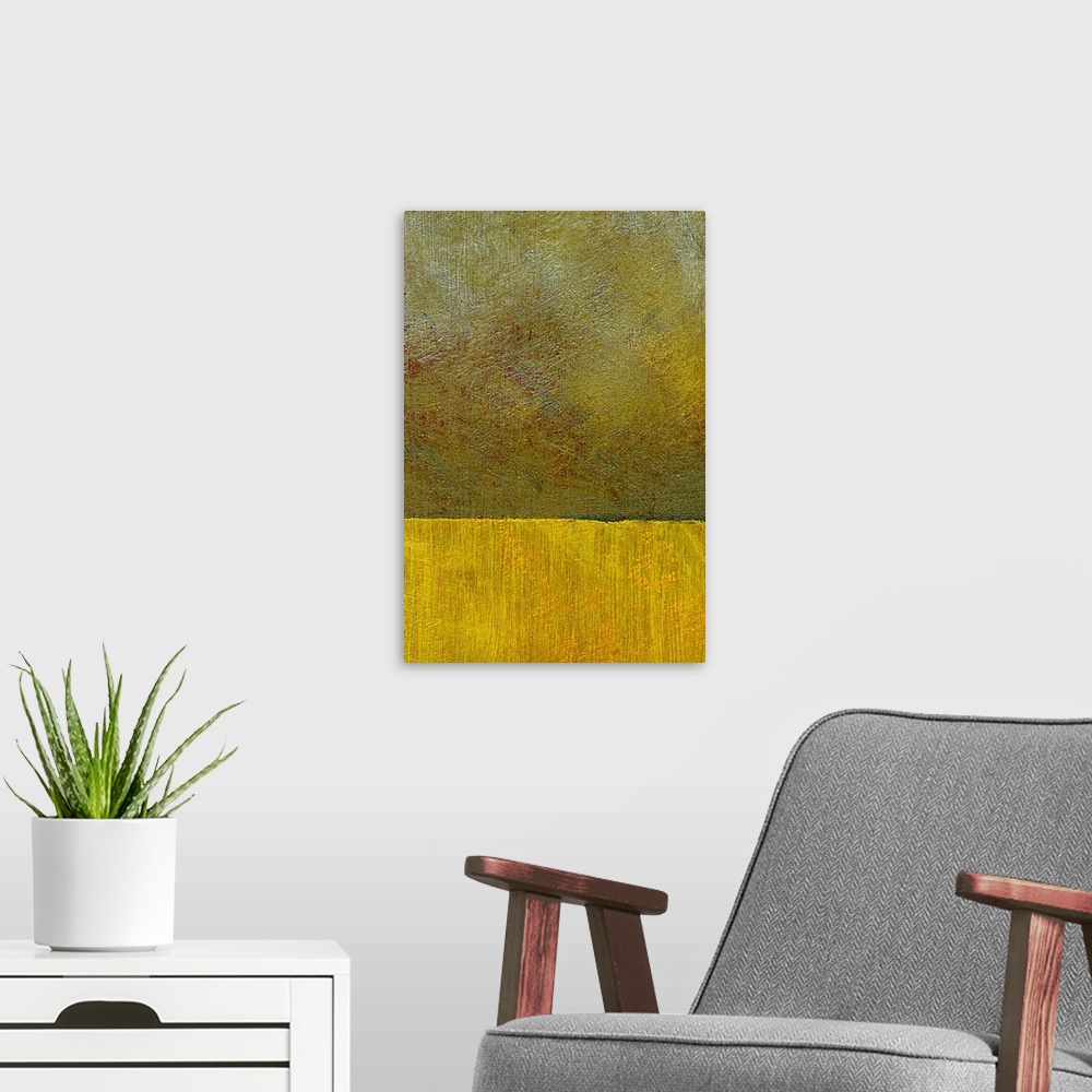 A modern room featuring Contemporary colorful abstract painting.