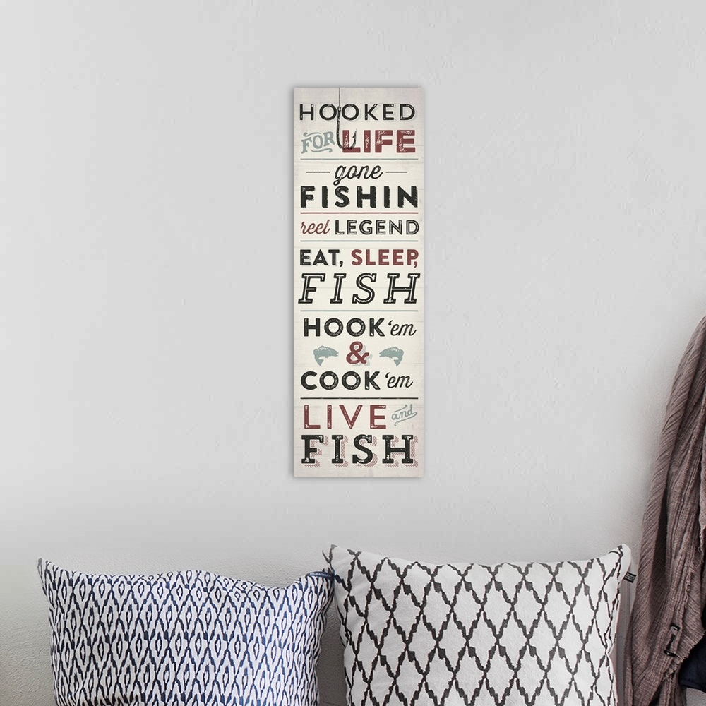A bohemian room featuring Fishin' Typography