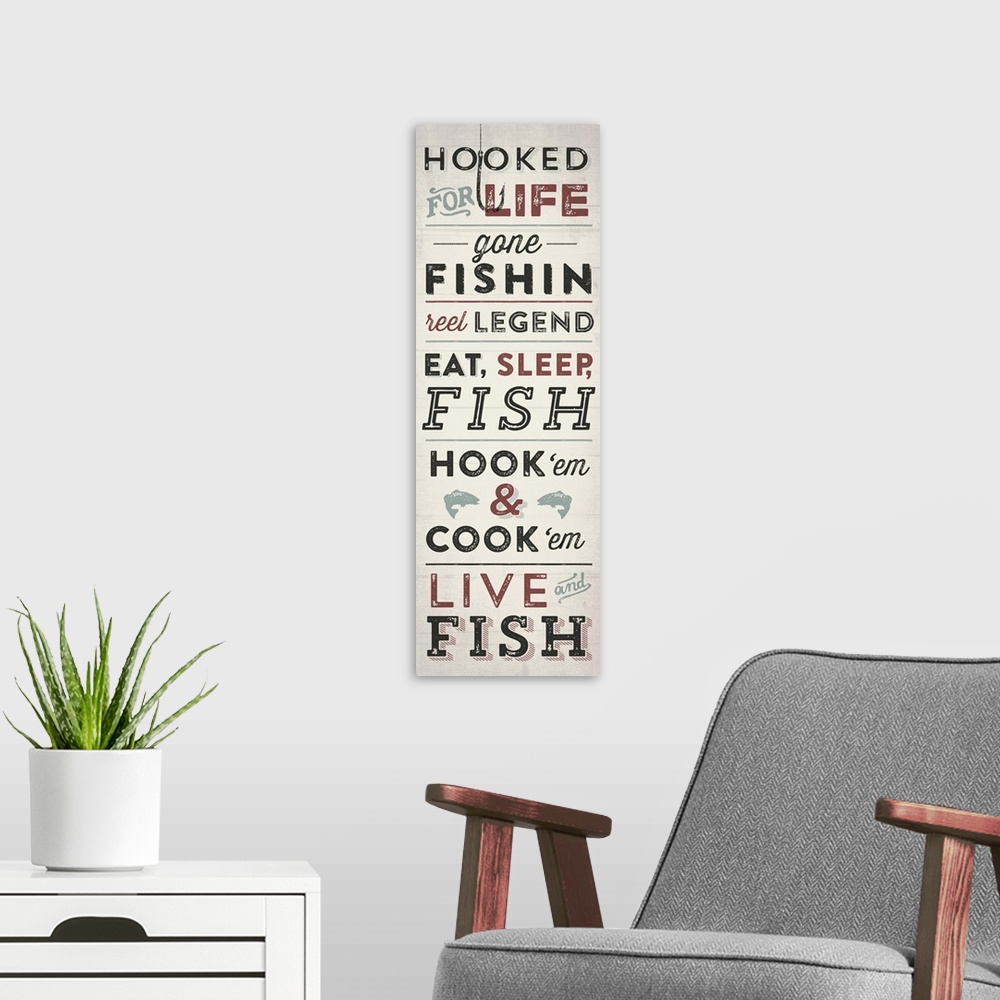 A modern room featuring Fishin' Typography