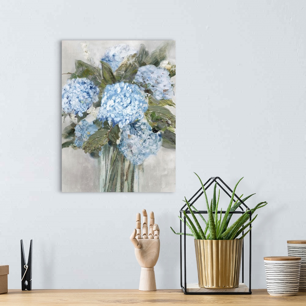 A bohemian room featuring Blue Hydrangea In Vase