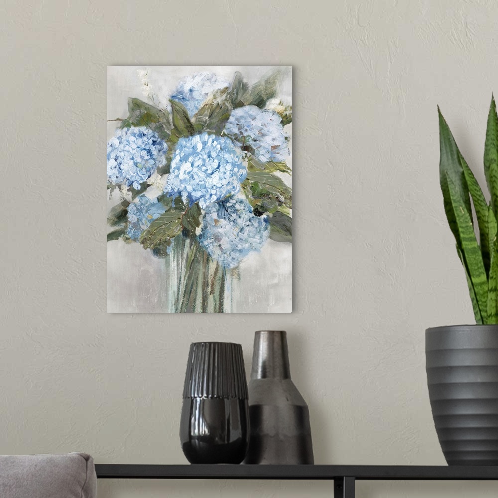 A modern room featuring Blue Hydrangea In Vase