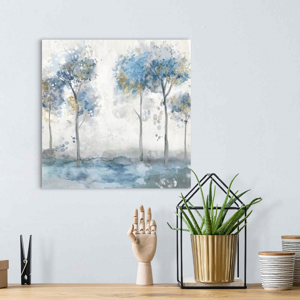 A bohemian room featuring Blue And Gold Trees Contemporary