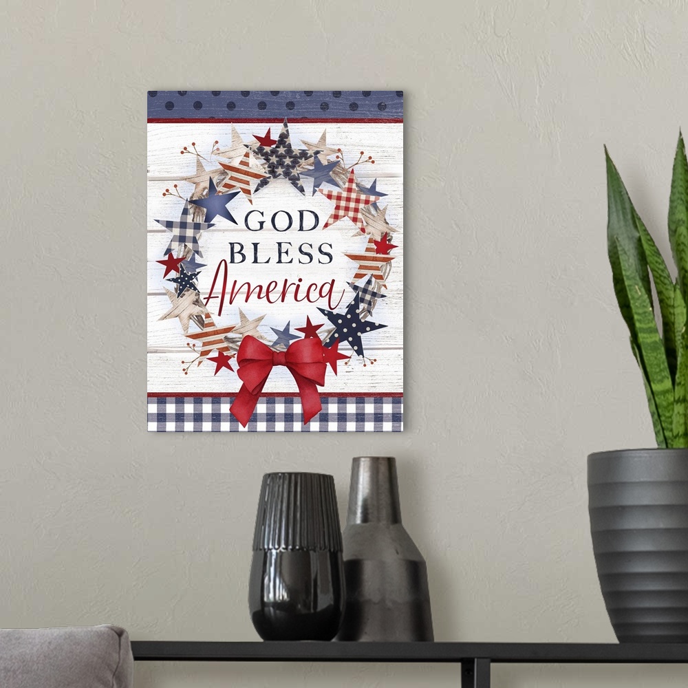 A modern room featuring God Bless America Wreath