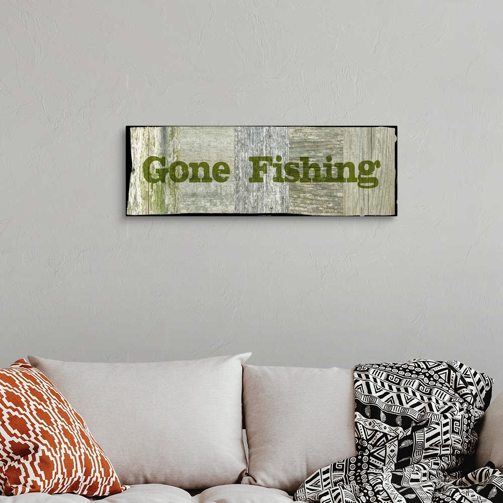 A bohemian room featuring Gone Fishing