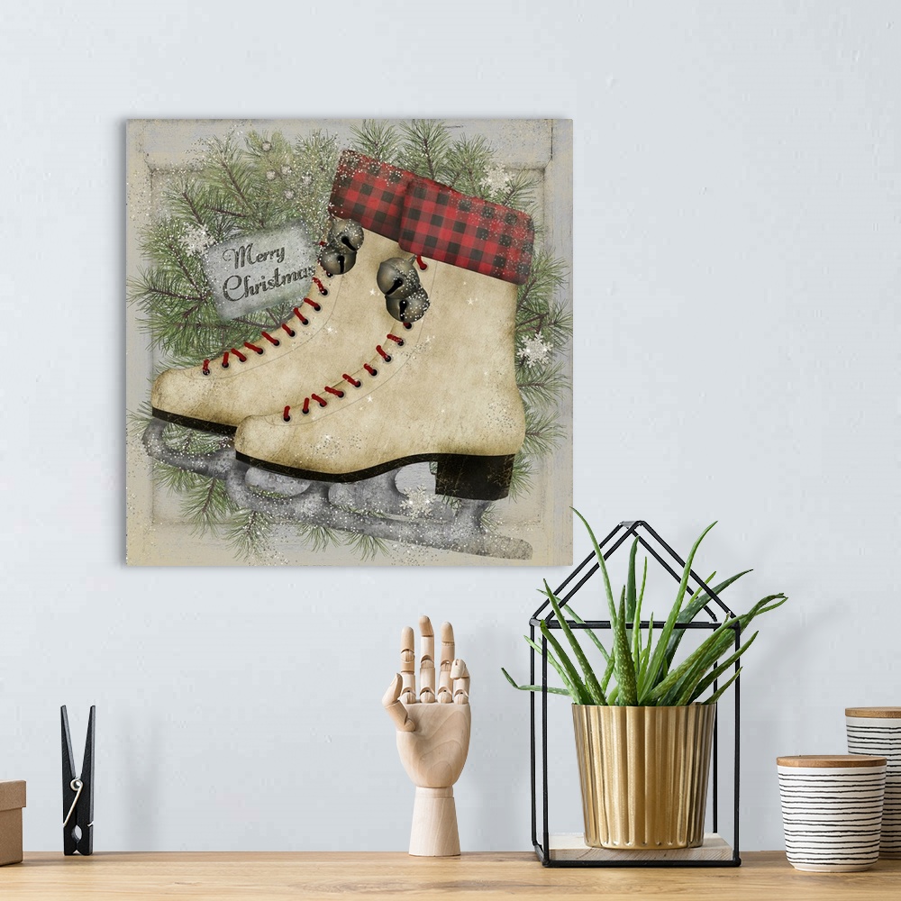 A bohemian room featuring Jingle Bell White Ice Skates