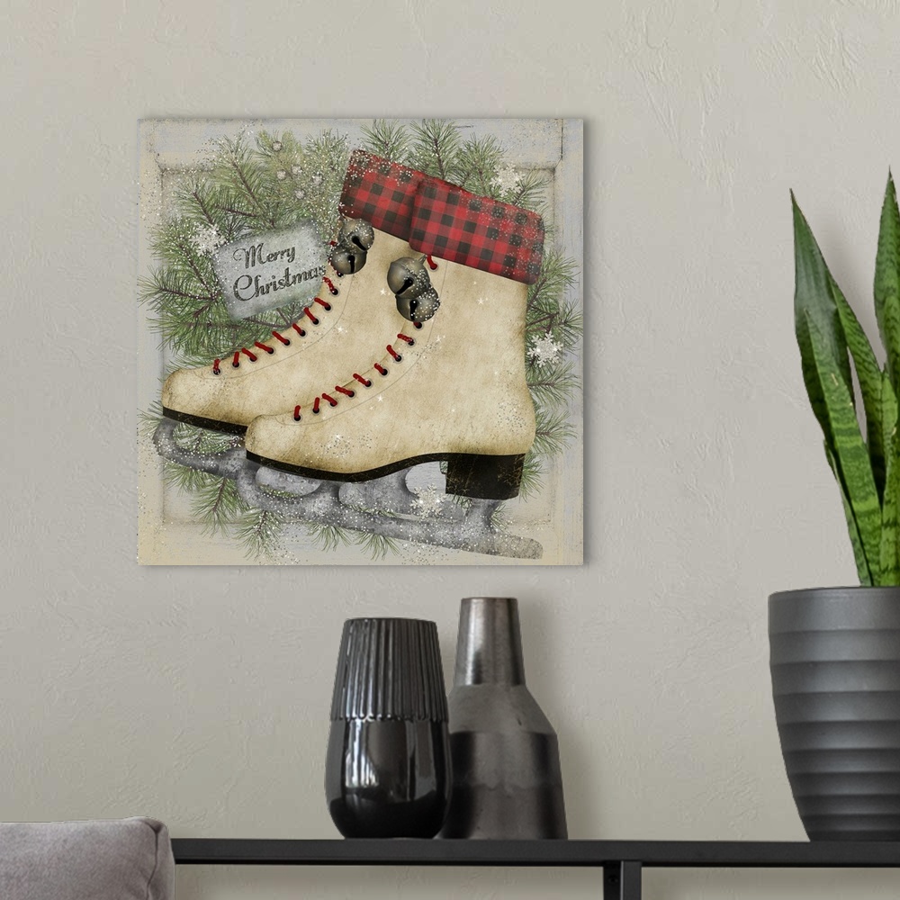 A modern room featuring Jingle Bell White Ice Skates
