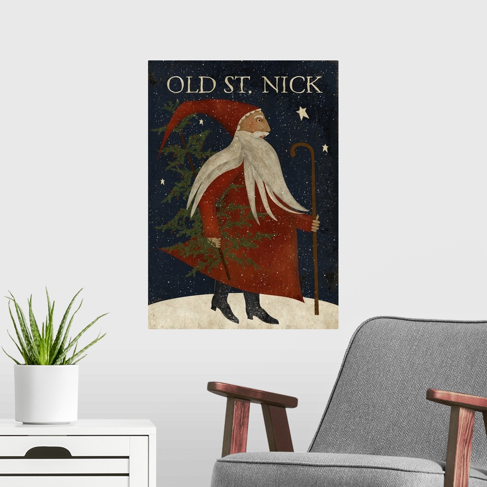 A modern room featuring Old St. Nick