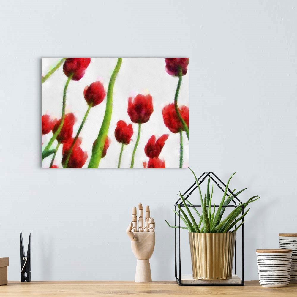 A bohemian room featuring Red Tulips from the Bottom Up II