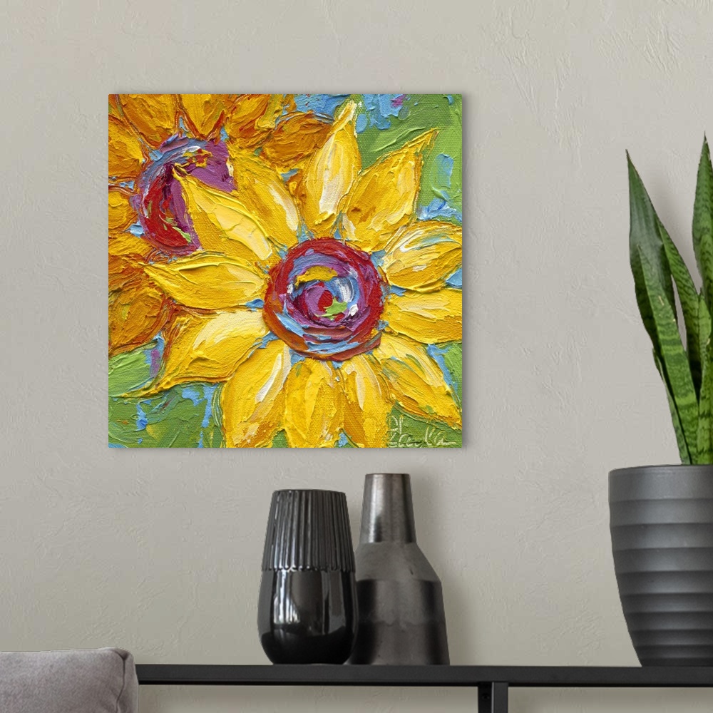 A modern room featuring Red Yellow Sunflower