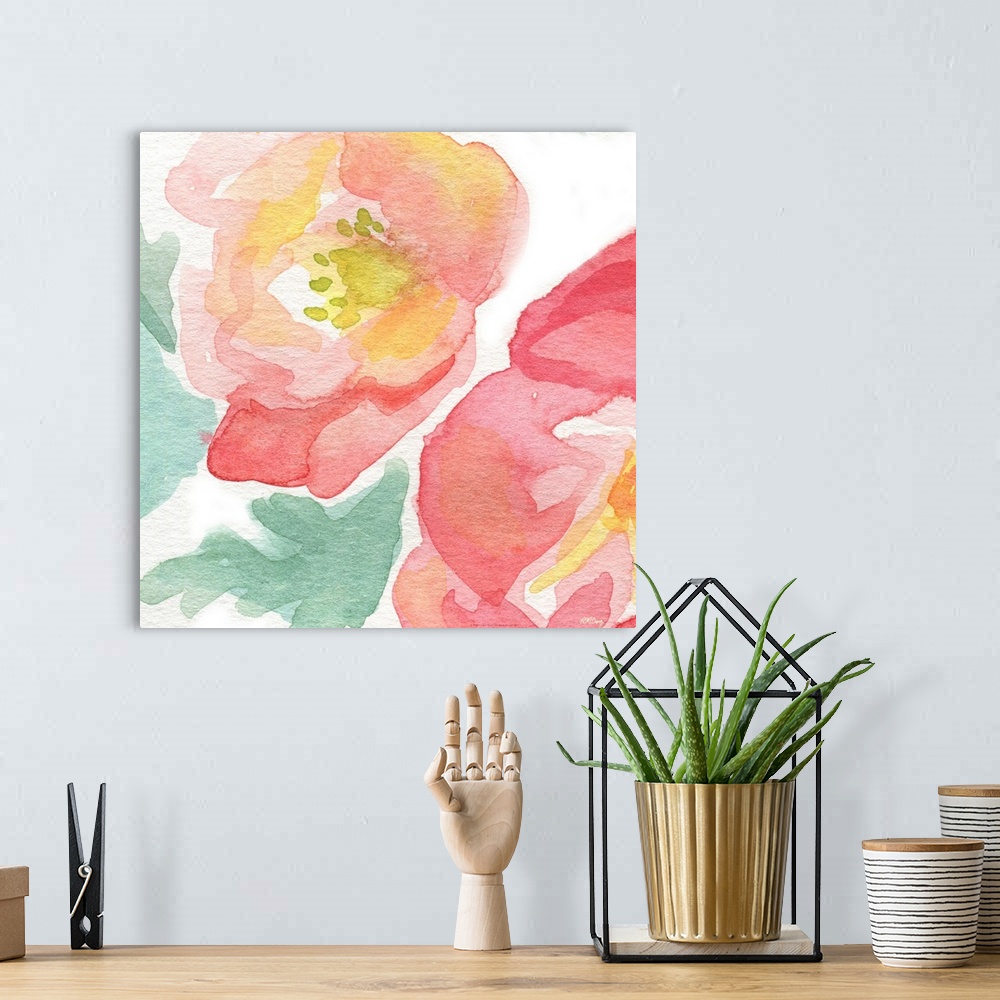 A bohemian room featuring Watercolor flower with soft pink petals.