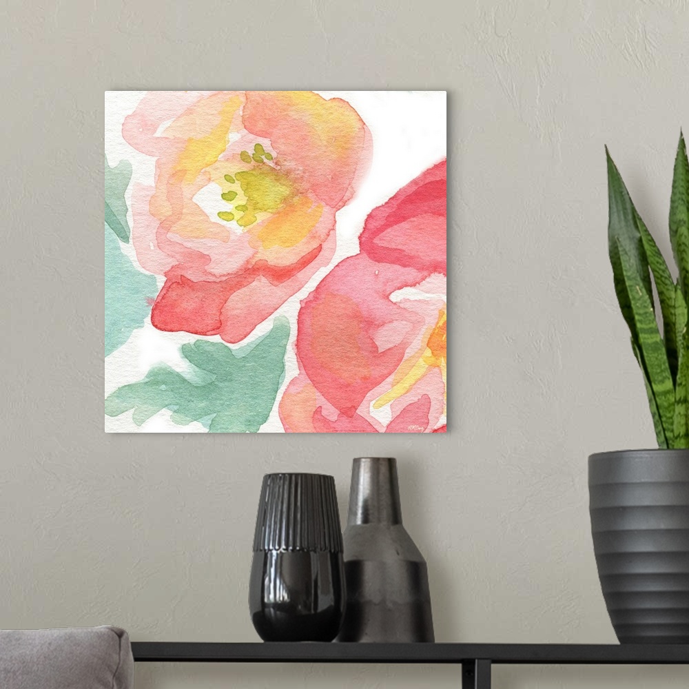 A modern room featuring Watercolor flower with soft pink petals.