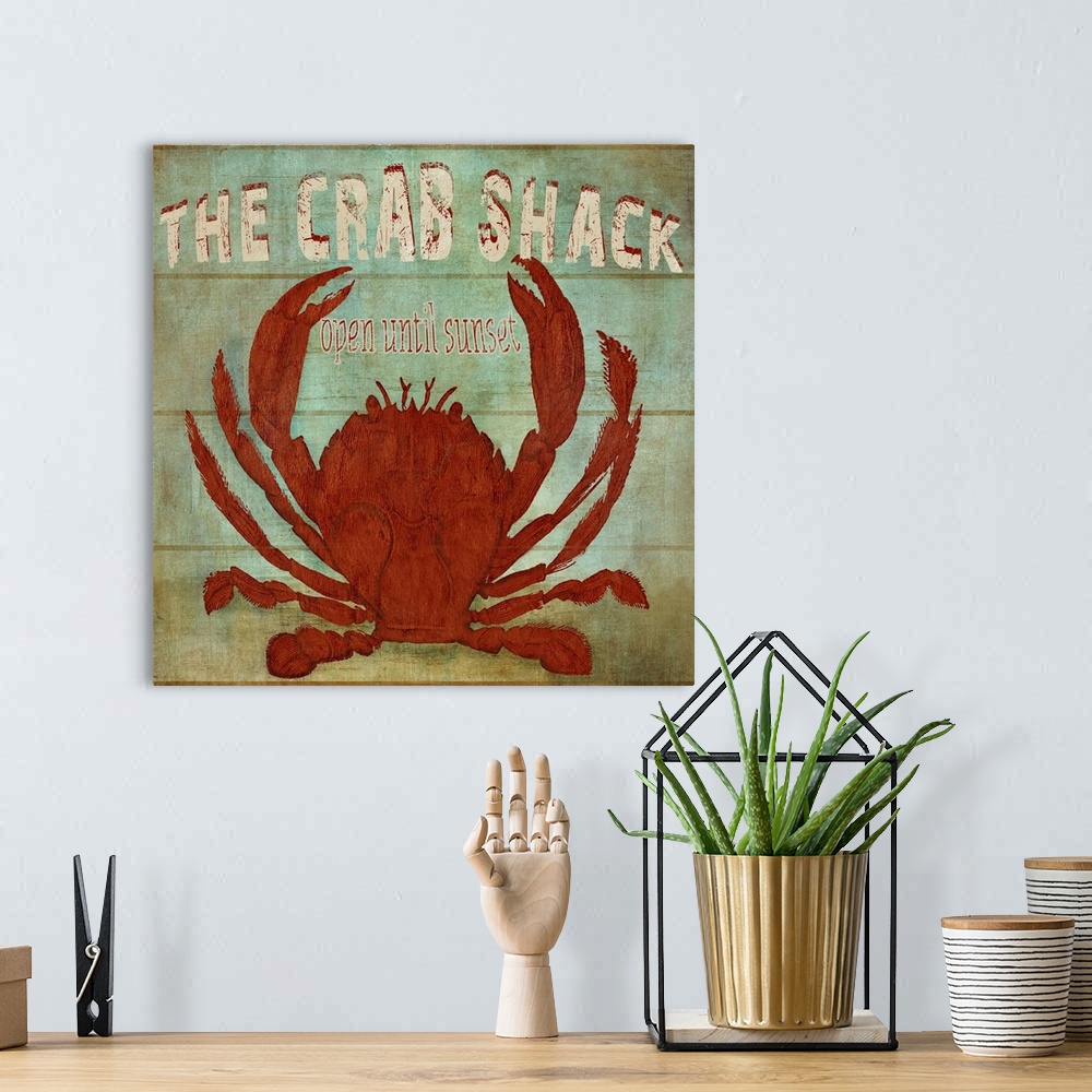 A bohemian room featuring Sign for fresh seafood with a weathered wooden appearance.
