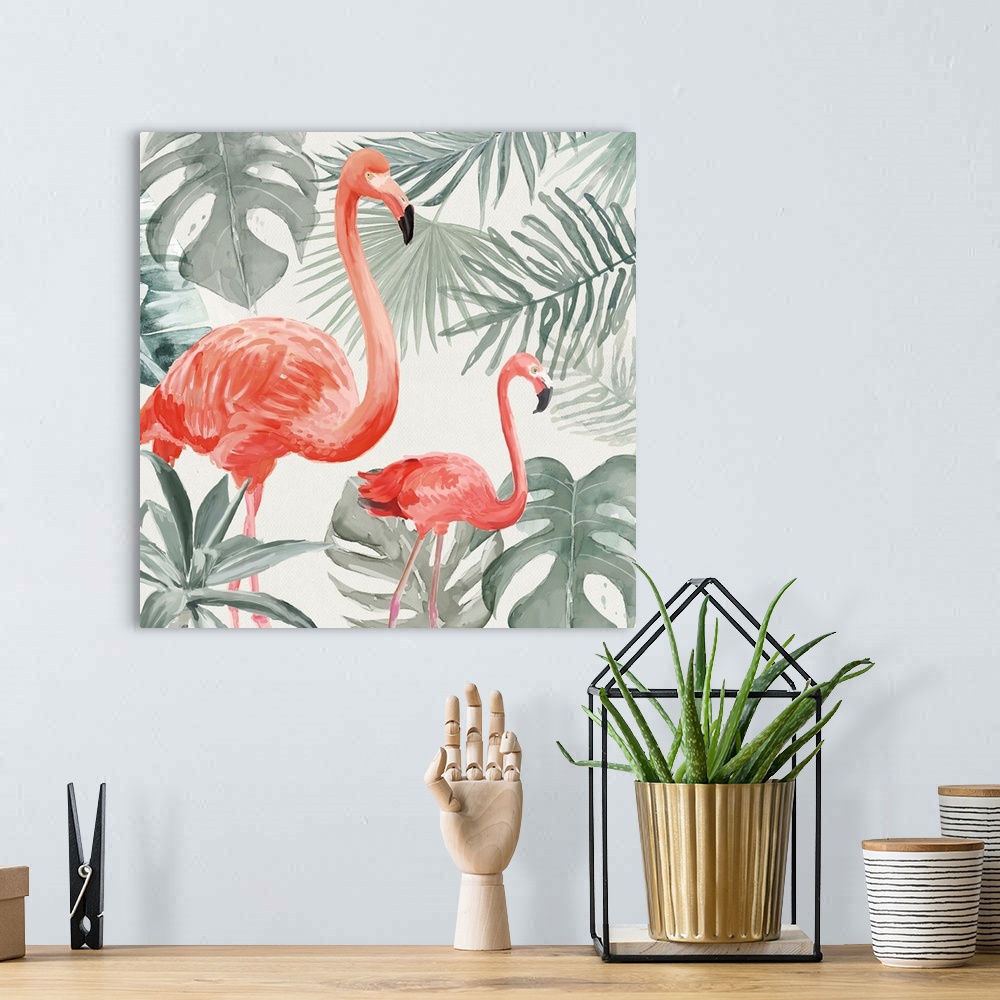 A bohemian room featuring Flamingos With Tropical Leaves