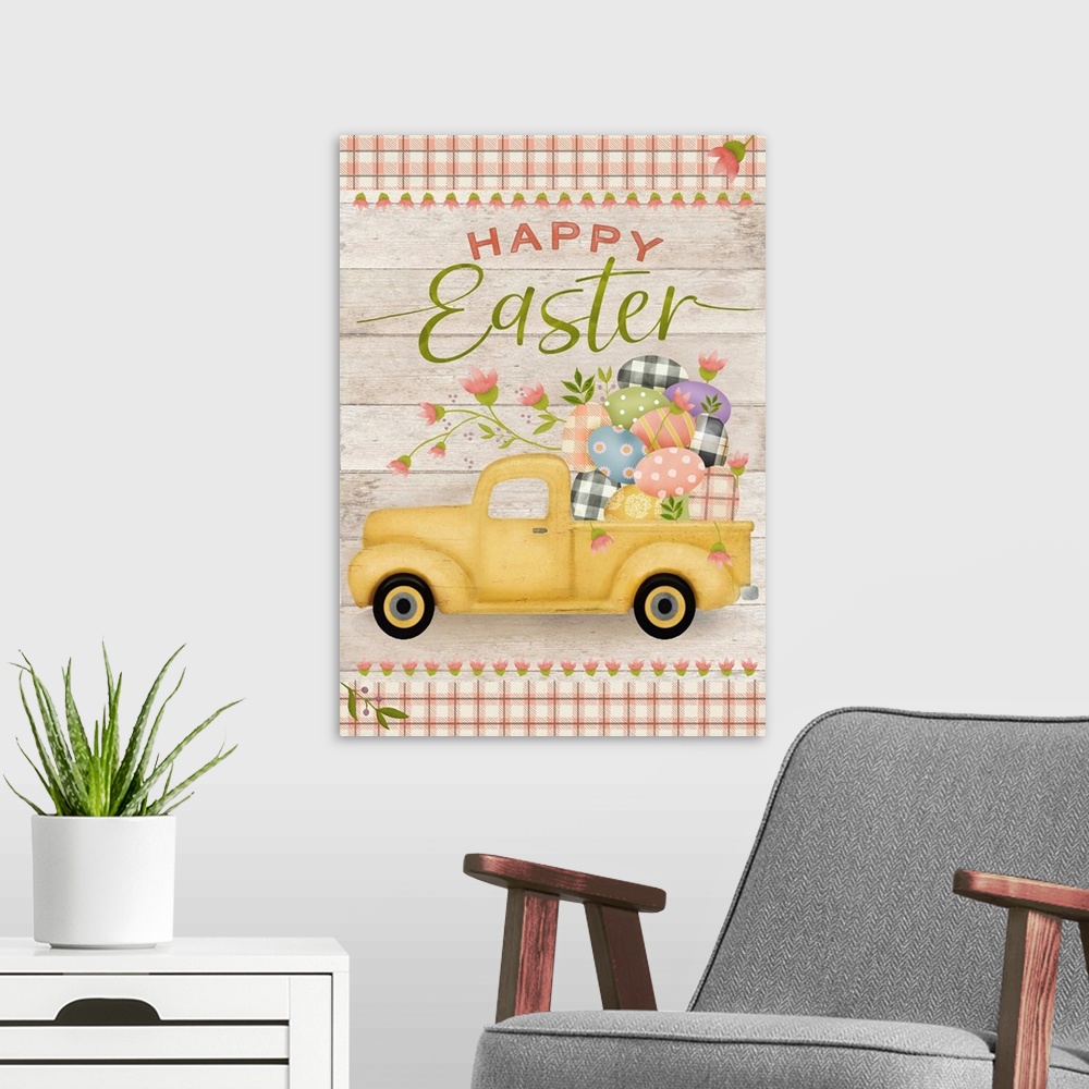 A modern room featuring Easter Truck With Easter Eggs