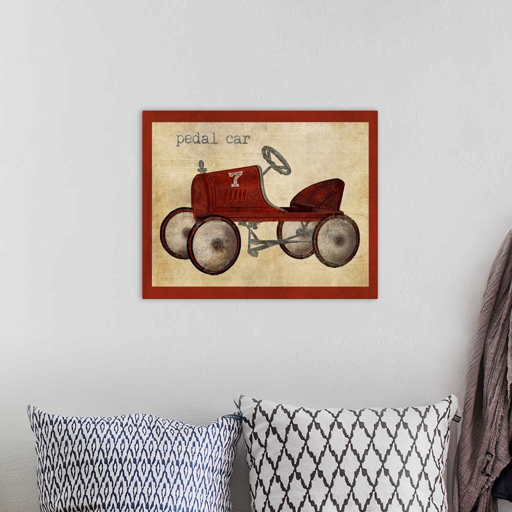 A bohemian room featuring Vintage Riding Toy Pedal Car