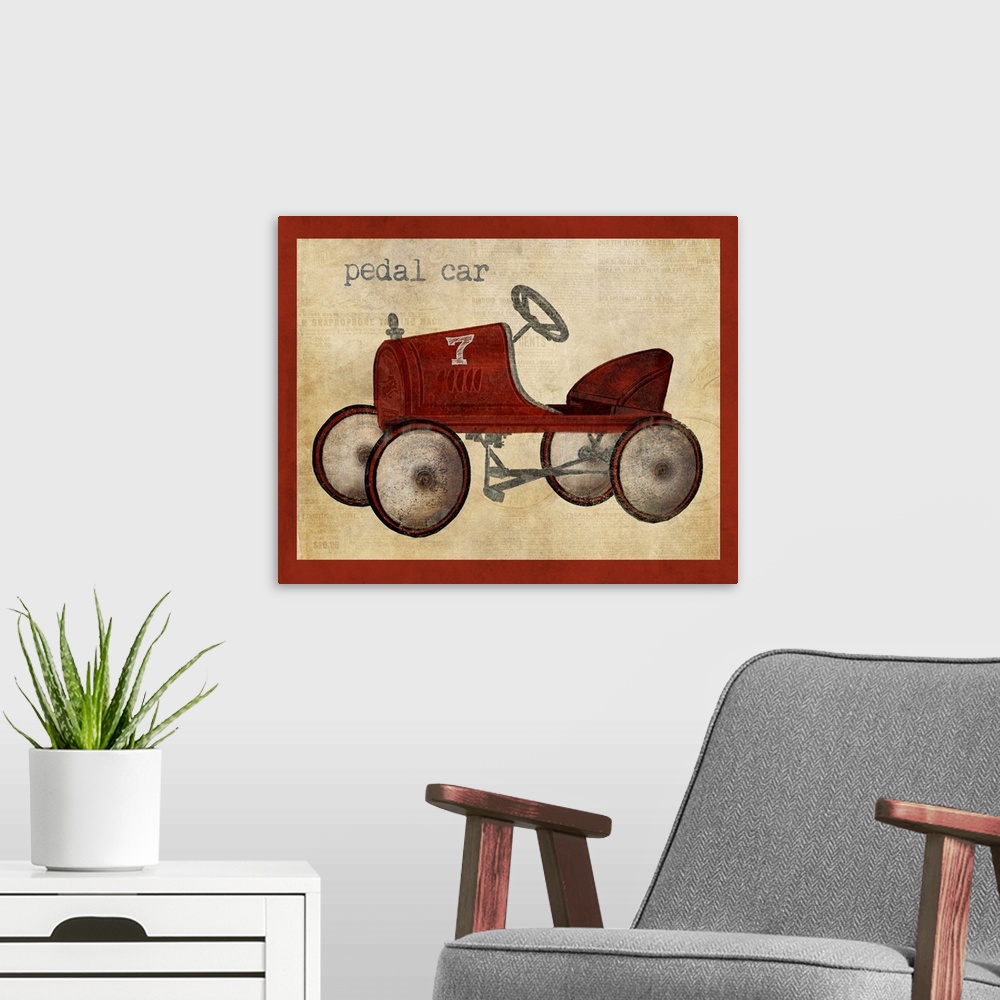 A modern room featuring Vintage Riding Toy Pedal Car