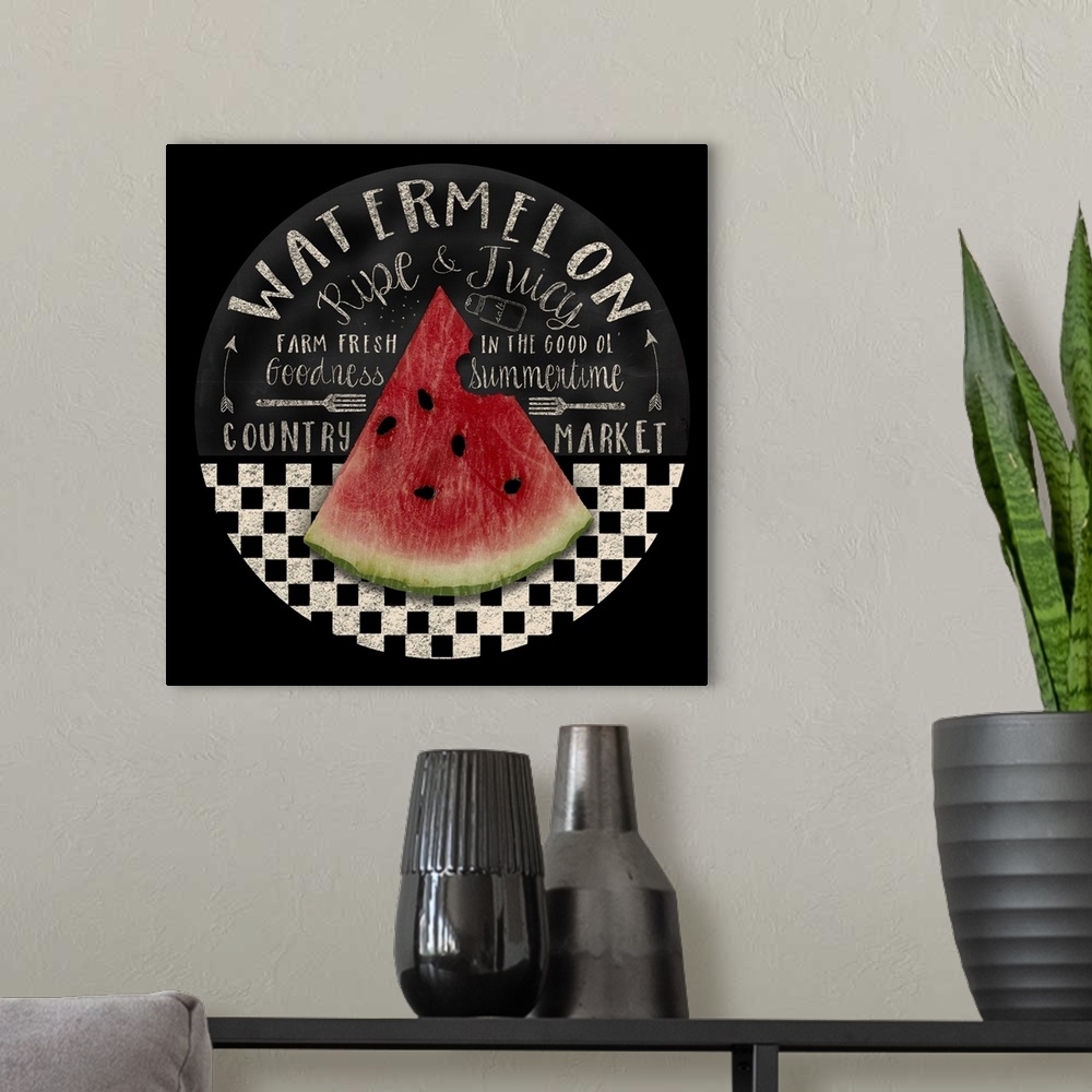 A modern room featuring Round chalkboard for fresh watermelon.