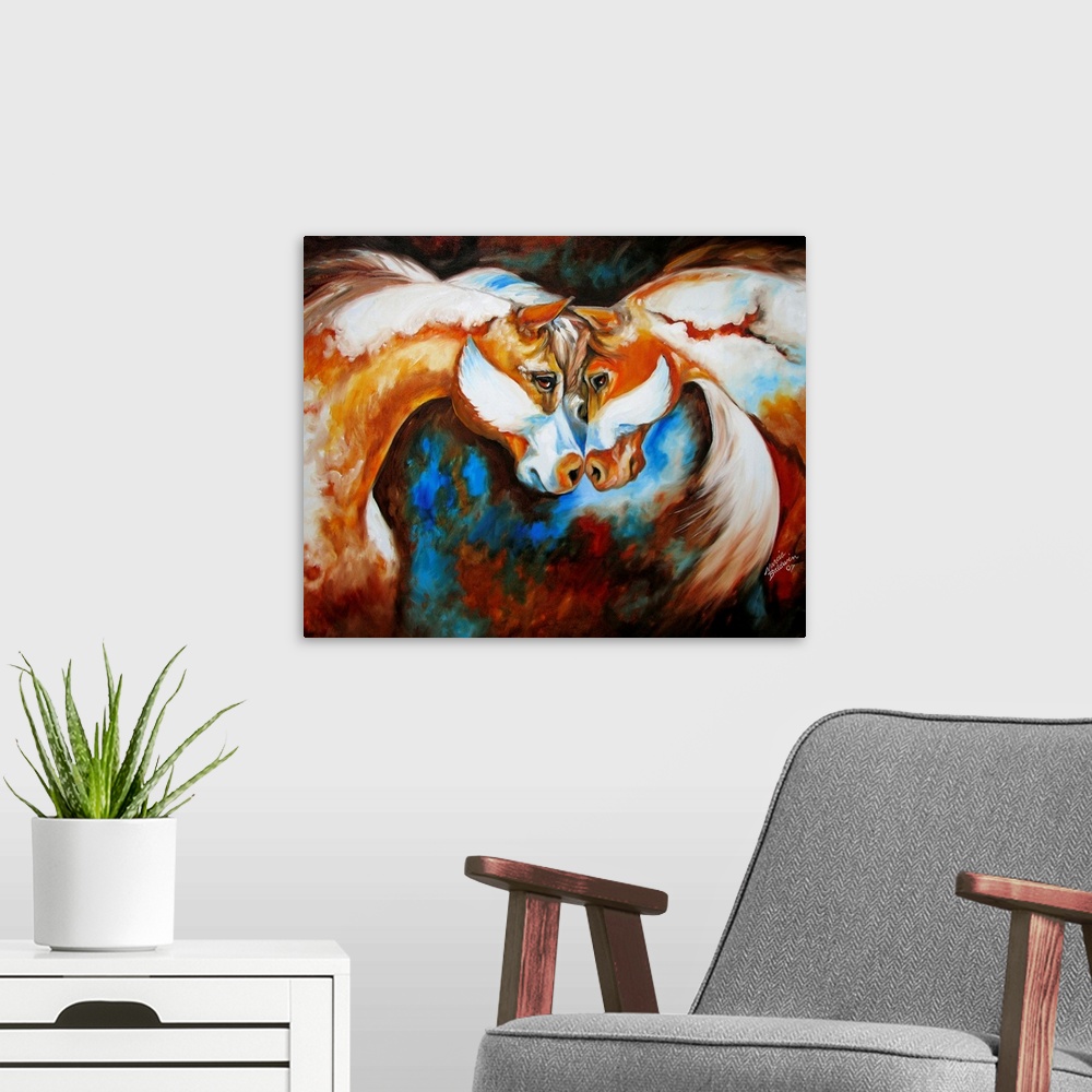 A modern room featuring The Equine Spirit is captured with the boldness and bravery of the eagle soaring on high, an imag...