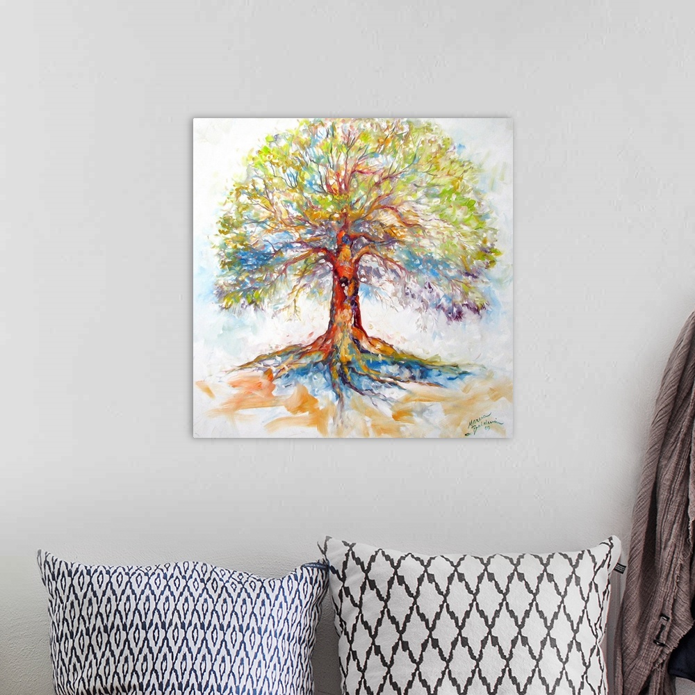 A bohemian room featuring This painting is called HOPE and encourages all of us to look to our history and life journeys, a...