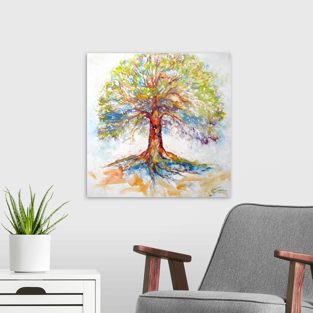 A modern room featuring This painting is called HOPE and encourages all of us to look to our history and life journeys, a...