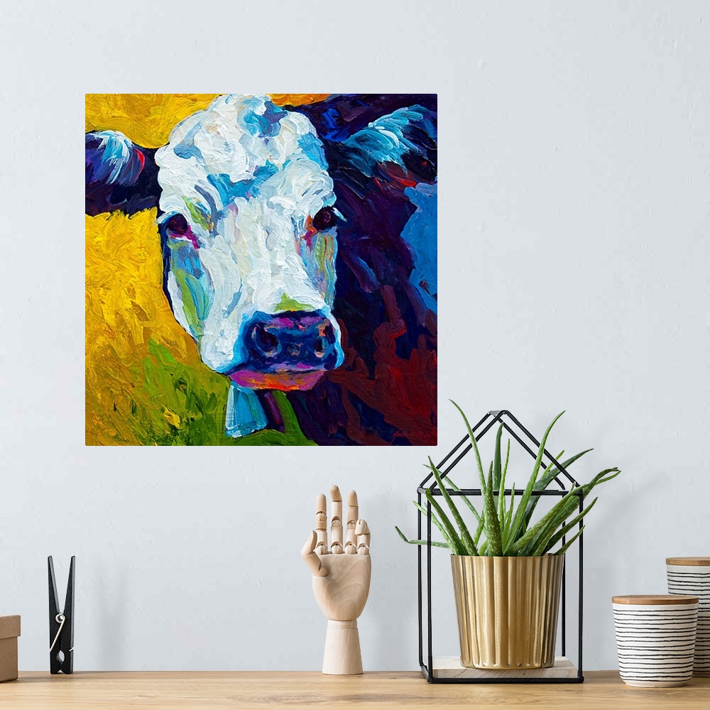 A bohemian room featuring This bovine beauty is ready to grace the walls of your living room or kitchen. A spirited use of ...
