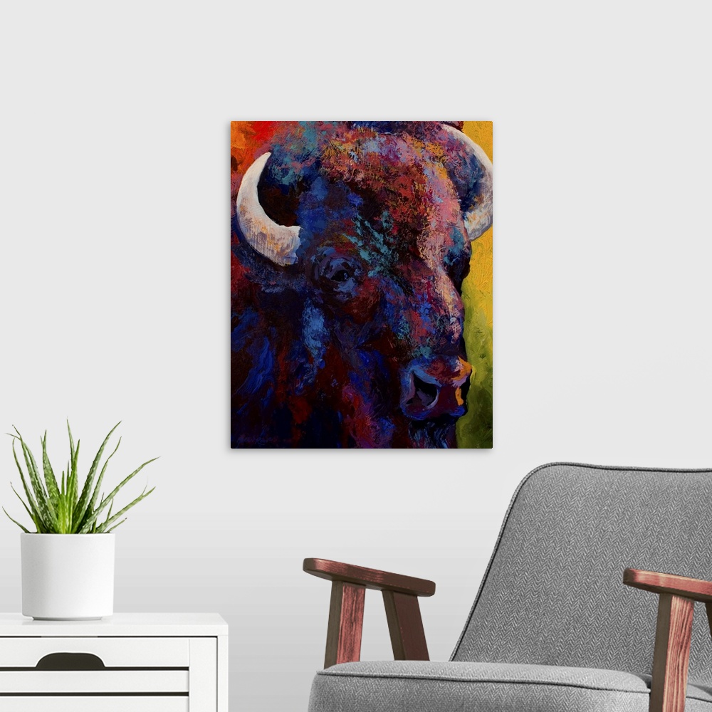 A modern room featuring Bison Head Study