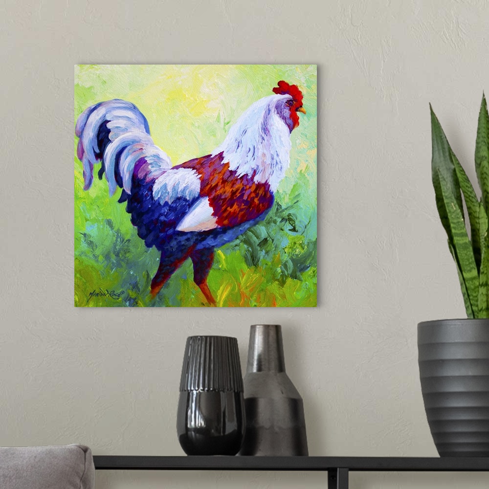 A modern room featuring Full of Himself Rooster