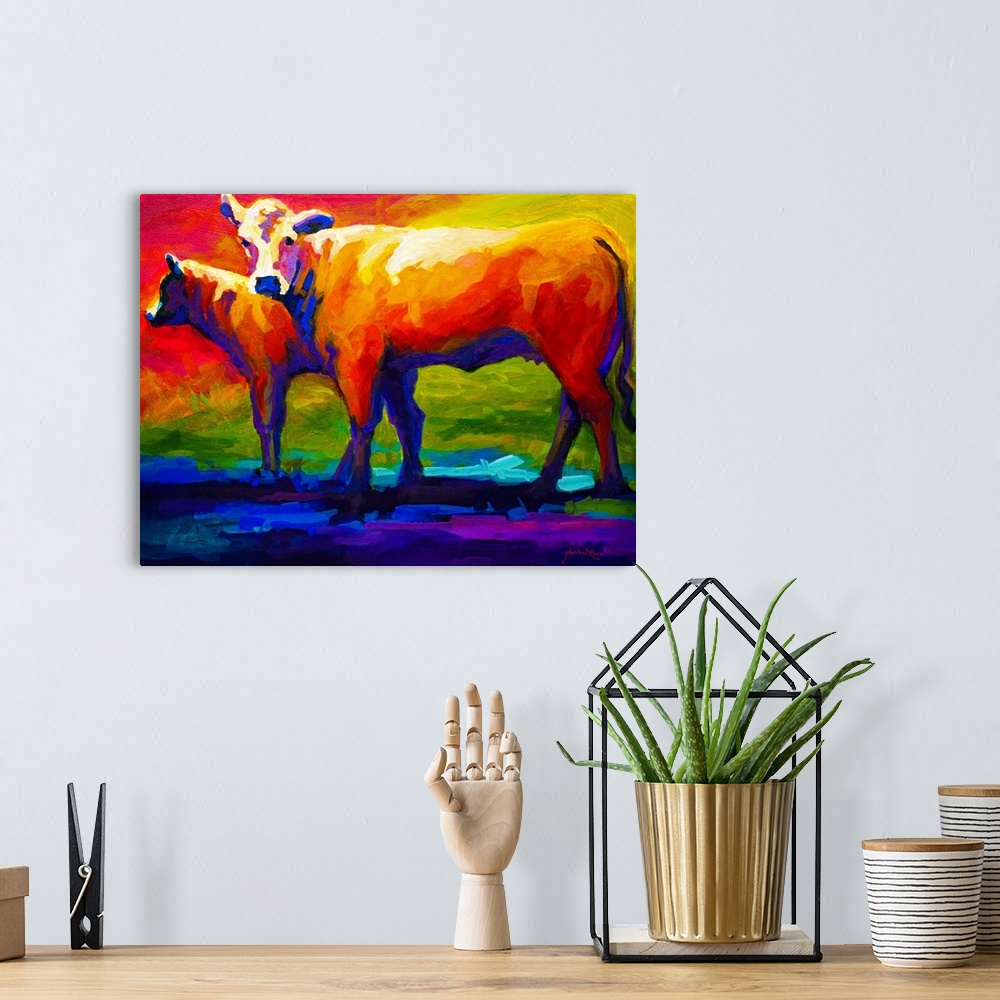 A bohemian room featuring Golden Beauty Cow and Calf