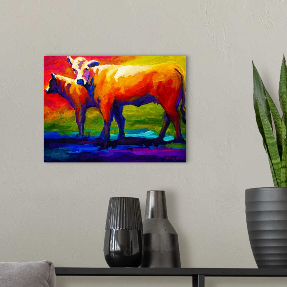 A modern room featuring Golden Beauty Cow and Calf