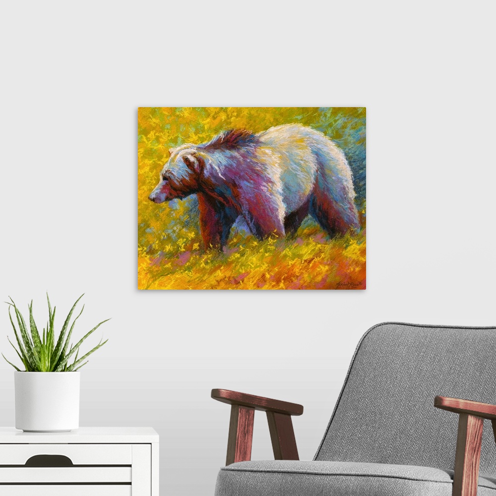 A modern room featuring Pastel Grizzly