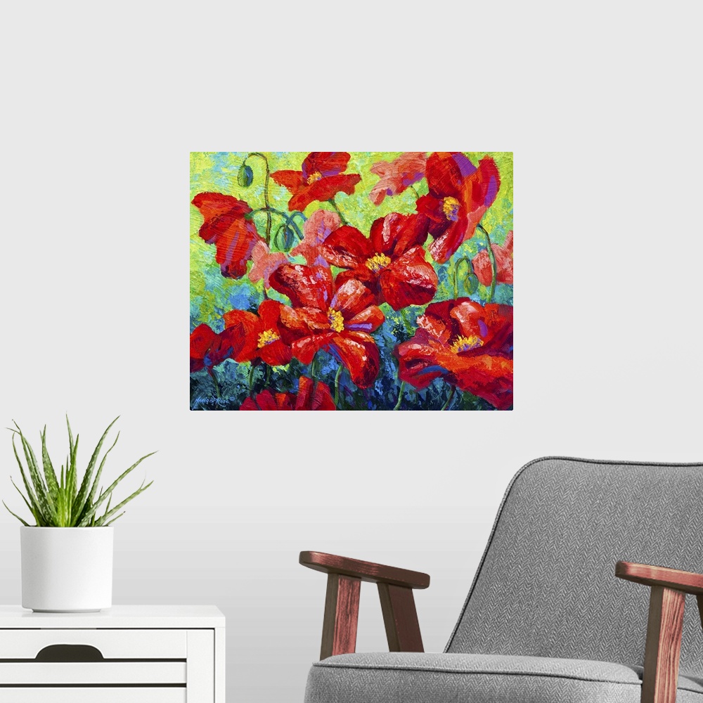 A modern room featuring Red Field Poppies